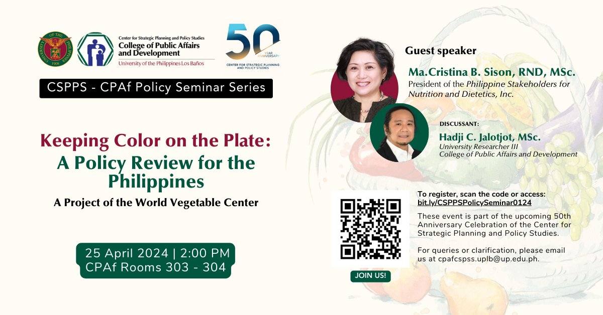 Seminar and Learning Opportunity: Keeping Color on the Plate: A Policy Review for the Philippines