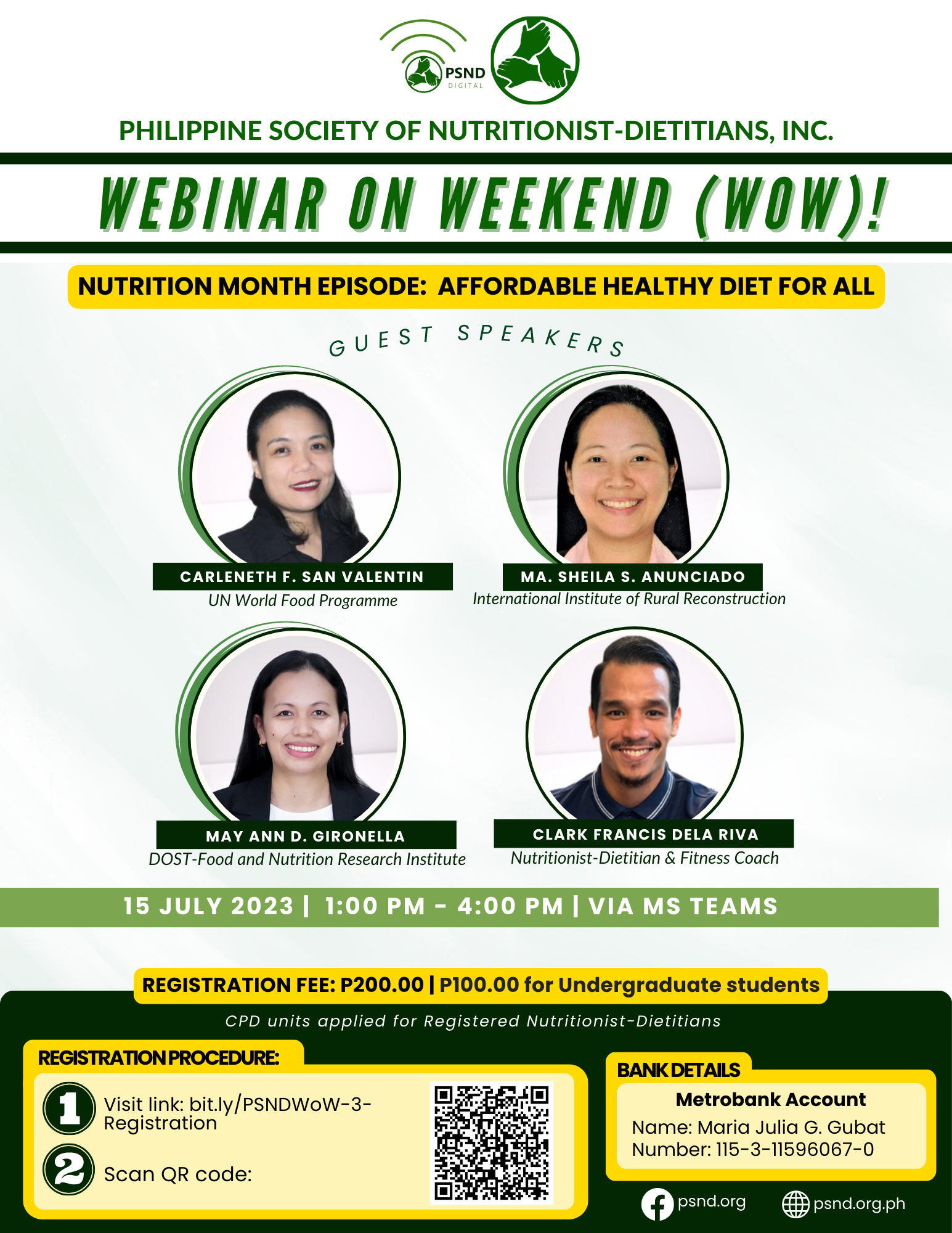 PSND Webinar on Weekend (WoW!) 2023 Series: Nutrition Month Episode: Affordable Healthy Diet for All